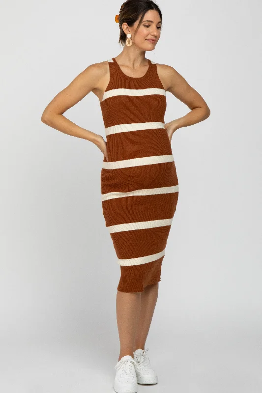 Value Deals printed dressRust Striped Sleeveless Sweater Maternity Midi Dress