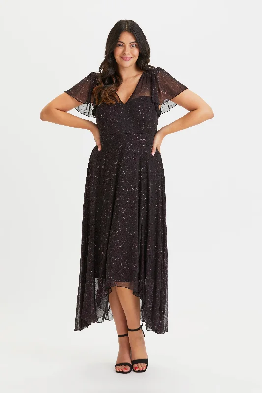 Stock Clearance pleated maxi dressTilly Pink Glitter Angel Sleeve Sweetheart Dress