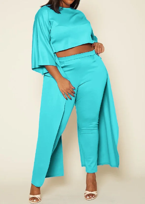 Deal Alert HI CURVY Plus Size Maxi Cape Crop Top & Fitted Pants Set