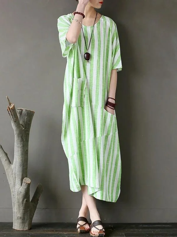 Act Now velvet dressChic o neck patchwork cotton dresses Tutorials green striped Traveling Dresses