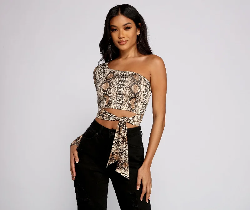 Best Deals Stylish Queen Snake Print Crop Top