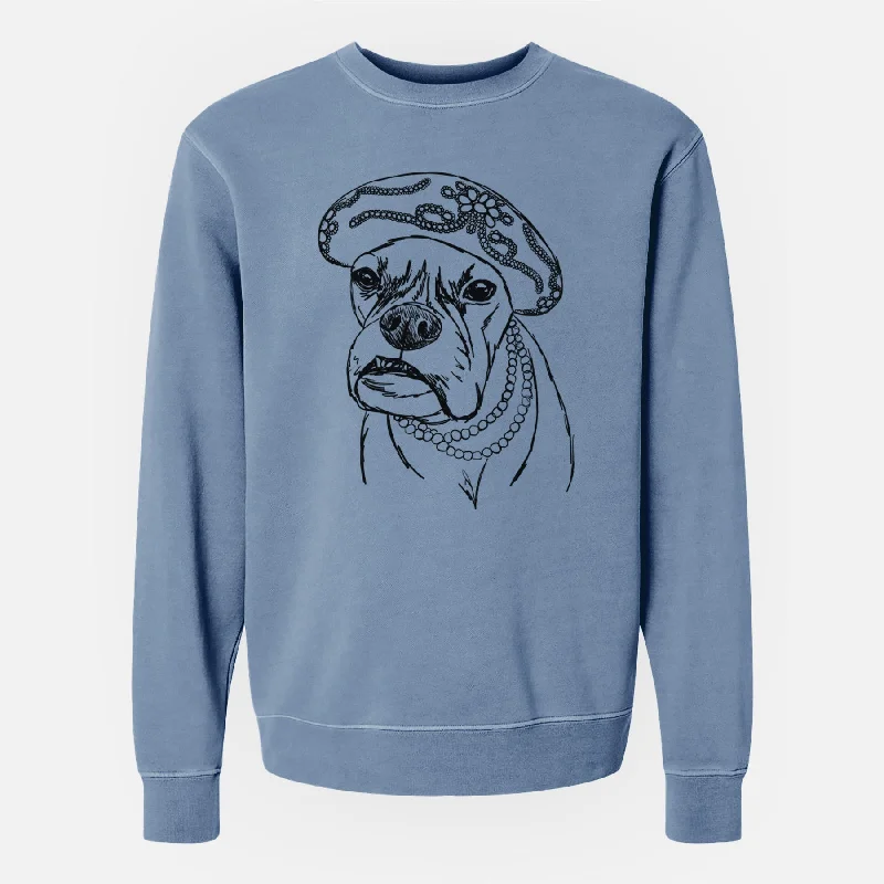 Blowout Deals oversized sports sweatshirtDoodled Violet the Boxer - Unisex Pigment Dyed Crew Sweatshirt