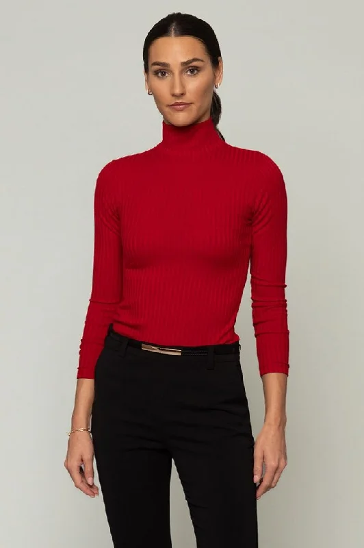 Don't Miss Rosemary Turtleneck Top With Gold Zip - Bittersweet Red