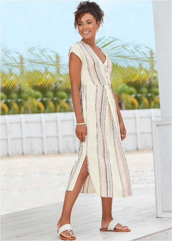 Today’s Deal shift dressV-Neck Faux-Wrap Dress - White Multi