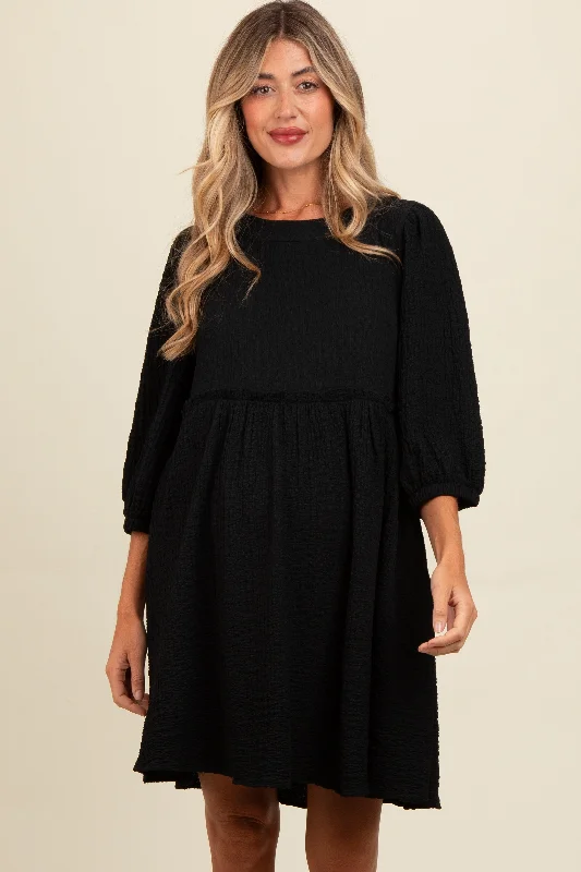 Great Bargains oversized dressBlack Knit Ruffle Trim Maternity Dress