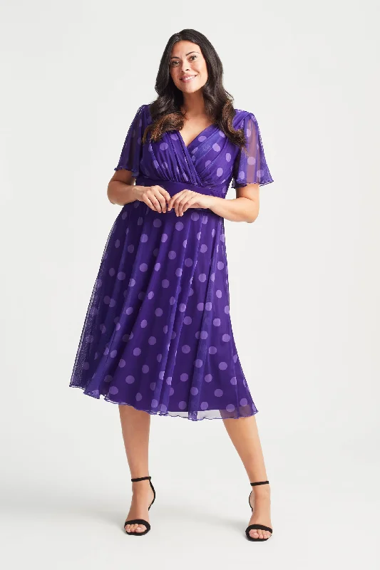 YEAR-End Sale flowy maxi dressVictoria Purple Spot Angel Sleeve Mesh Midi Dress