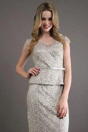Limited Quantity Kay Unger - Fully Sequin Embellished V Neck Top - 1 pc Platinum In Size 4 Available