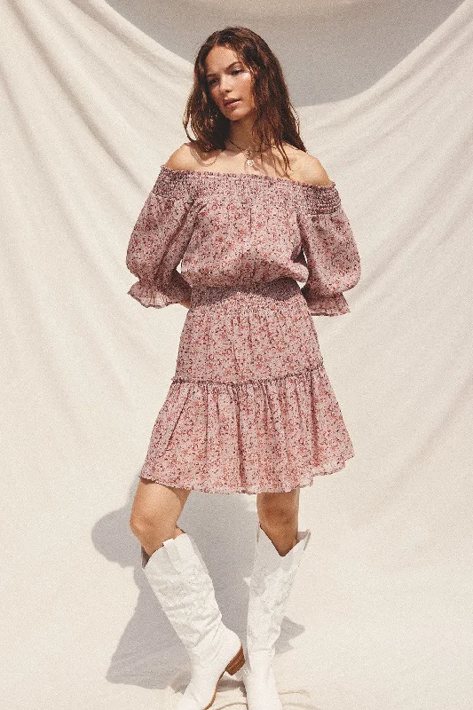 Today’s Deal wool dressMauve Floral Off-The-Shoulder Smocked Dress