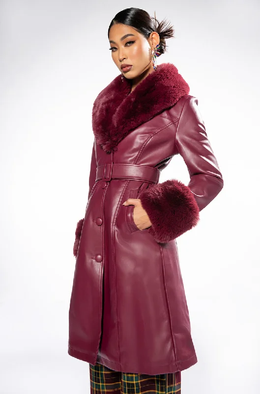 Quick Sale high-fashion coatAZALEA WANG MARBOLO PU TRENCH WITH FAUX FUR TRIM
