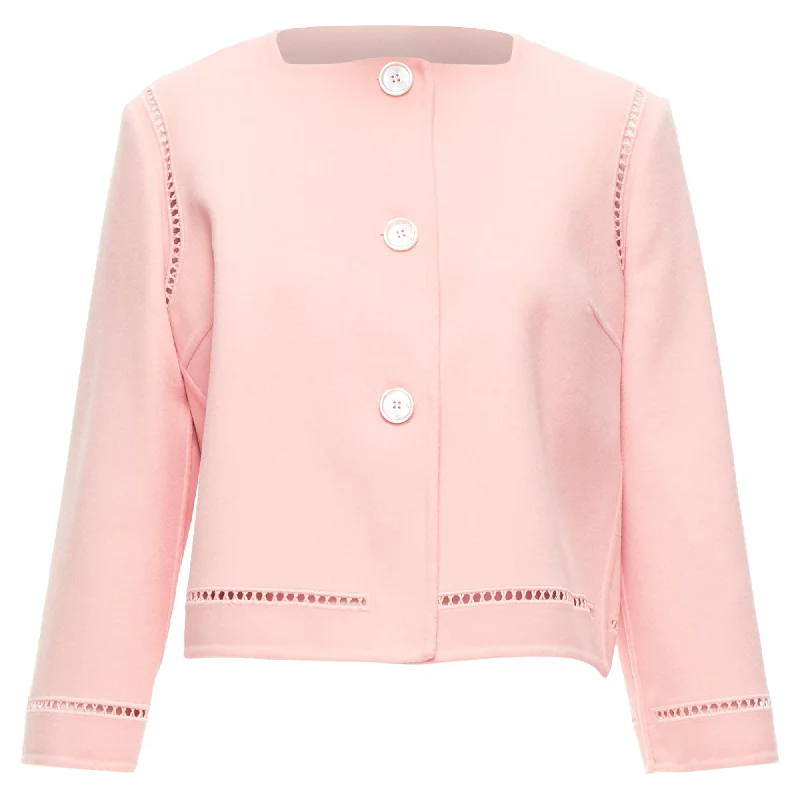 Shop and Save Ermanno Scervino Virgin Wool Eyelet Trim Shell Button Jacket