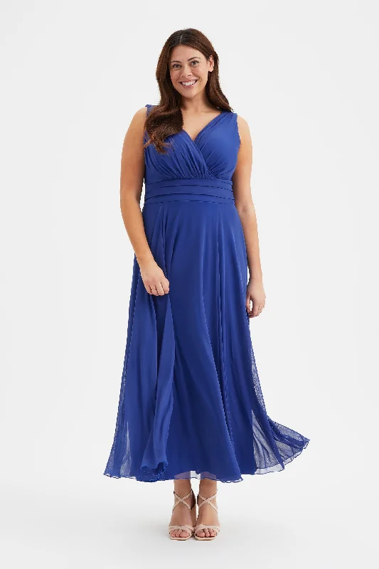 Super Bargain wrap dressNancy Marilyn Solid Royal Blue Mesh Maxi Dress