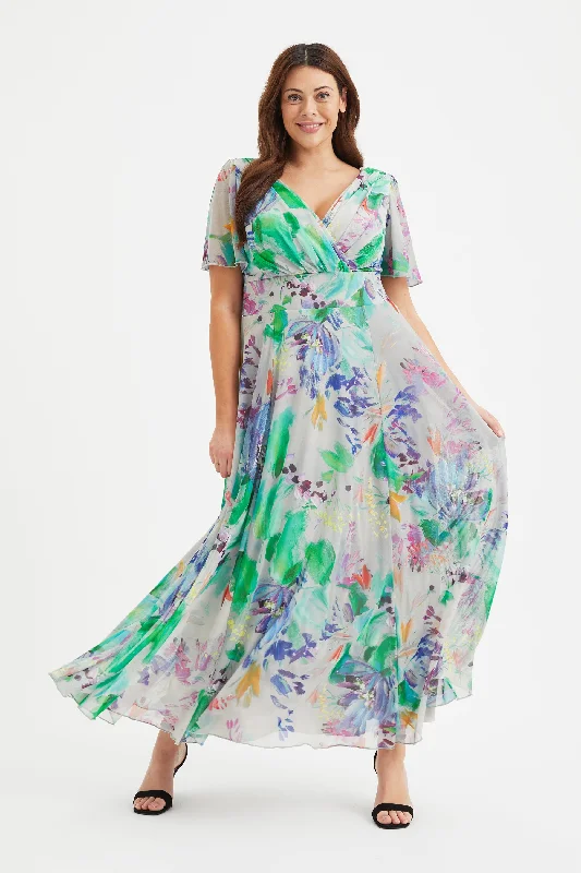 Weekend Special knit dressIsabelle Green Blue Float Sleeve Maxi Dress