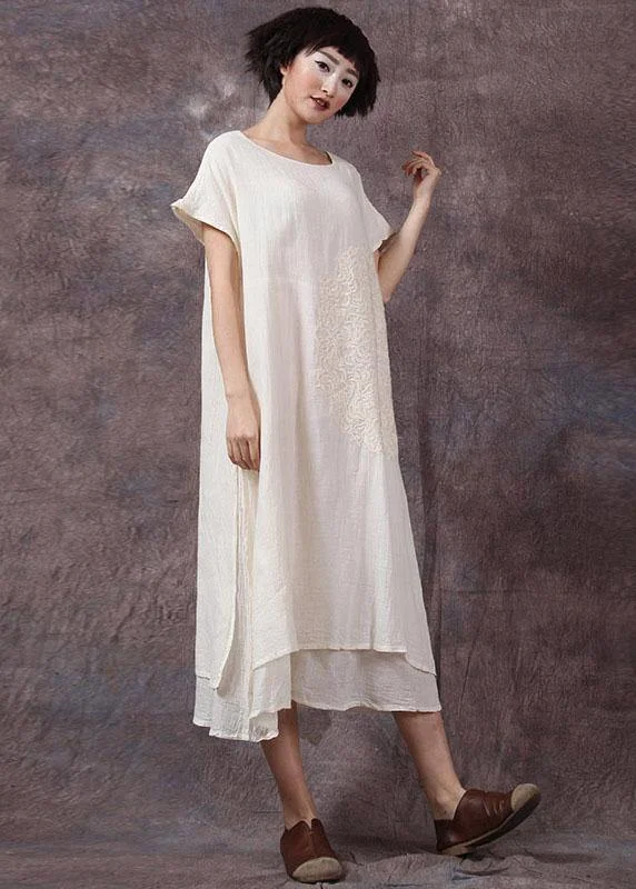 Crazy Savings vintage-inspired dressDIY layered cotton clothes For Women Catwalk white side open Dress summer