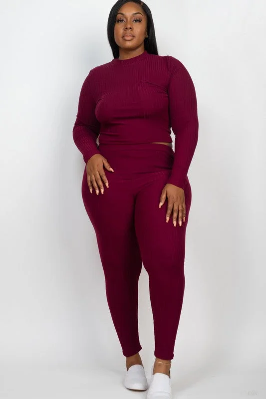 Price Fest Hi Curvy Plus Ribbed Mock Neck Long Sleeve Top & Leggings Set