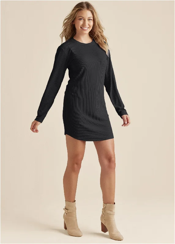 Price Rollback ashionable dressRibbed T-Shirt Dress - Black