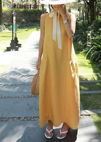 Act Fast shift dressClassy yellow cotton Wardrobes o neck sleeveless Maxi summer Dresses