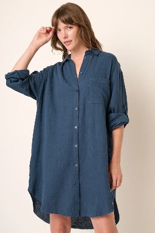 Best Bargains floral dressNavy Blue Gauze Button Down Dress