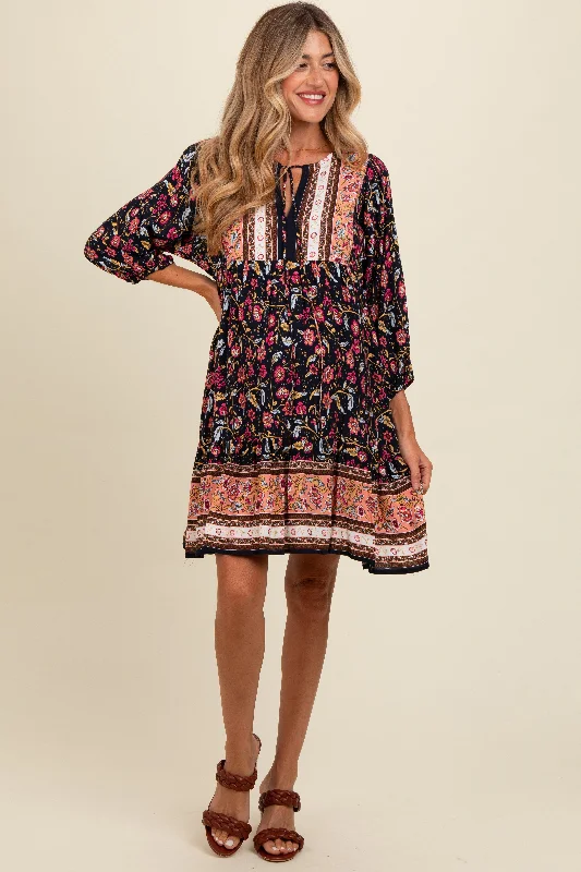 Markdowns floral wrap dressNavy Floral Print Border Tie Front Maternity Dress