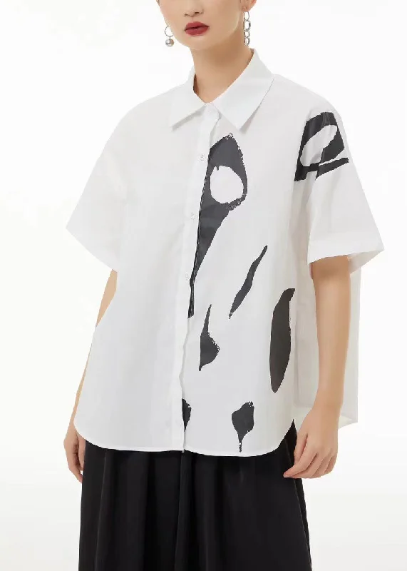 Best Deals Art White Original Design Print Cotton Shirt Tops Summer LC0114