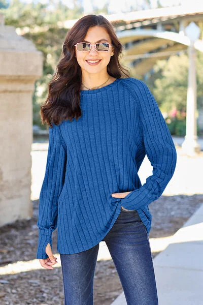 Price Reduction Basic Bae Full Size Ribbed Round Neck Long Sleeve Knit Top