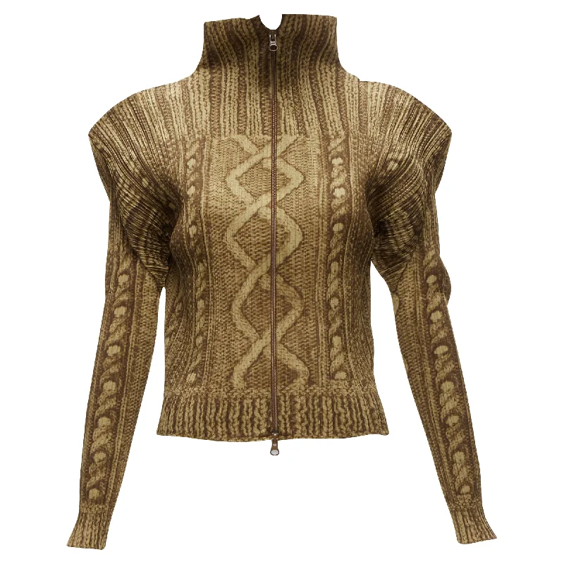 Limited Stock Issey Miyake Pleats Please tromp loeil cable knit zip up jacket