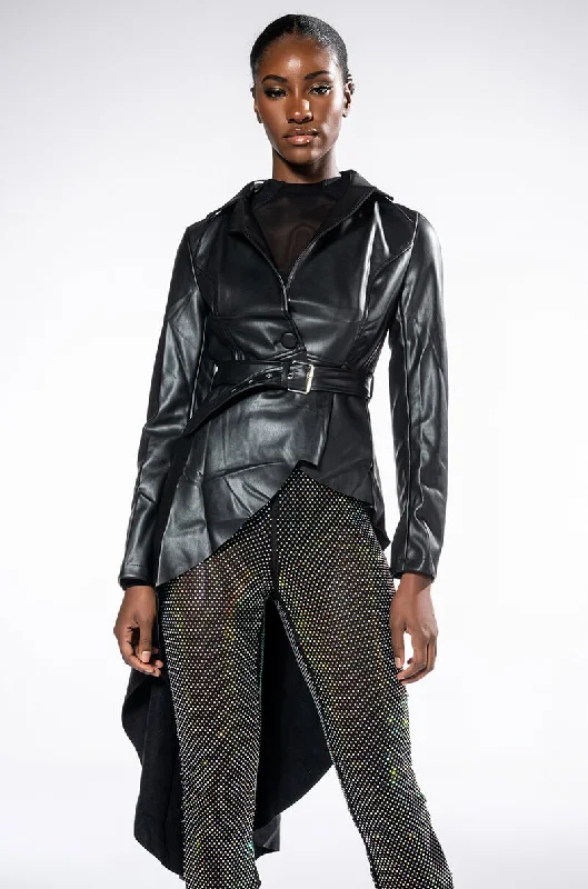 Shop and Save stylish blazer coatZENDAYA PLEATHER HI LO TRENCH JACKET