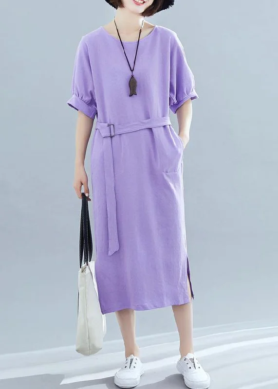 Discount Days off-the-shoulder dressModern o neck side open cotton clothes Runway purple Maxi Dresses summer