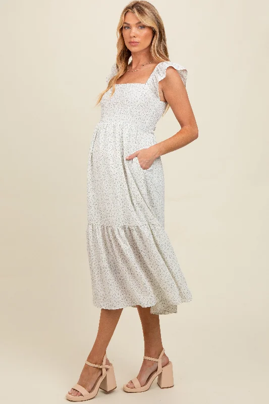 Today’s Special party-ready dressCream Ruffle Strap Smocked Maternity Mid Dress