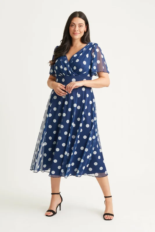 Deal Explosion spaghetti strap dressVictoria Navy Spot Angel Sleeve Mesh Long Midi Dress