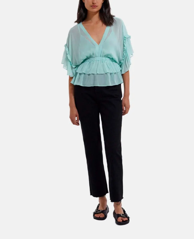 Super Deal Ruffled Short Sleeved Top | Women | Green