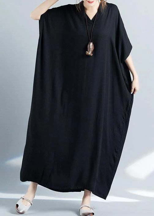 Crazy Savings classic fit-and-flare dressOrganic black cotton quilting dresses v neck baggy long summer Dresses