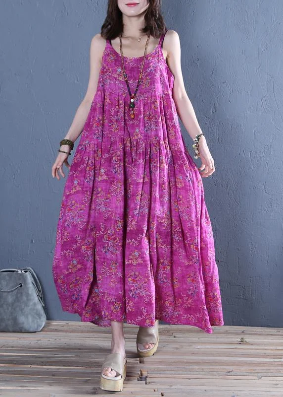 Amazing Deals off-the-shoulder dressClassy Spaghetti Strap cotton Wardrobes pattern rose print long Dress