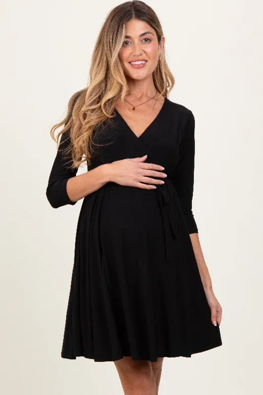 Deep Discounts form-fitting dressBlack 3/4 Sleeve Maternity/Nursing Sash Tie Wrap Dress