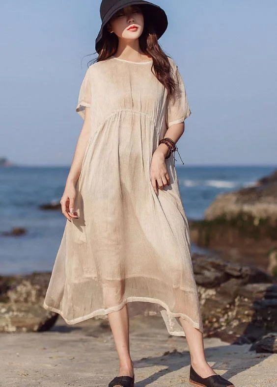 Incredible Offers sleek midi dressBeautiful khaki o neck cotton Tunics short sleeve long summer Dress