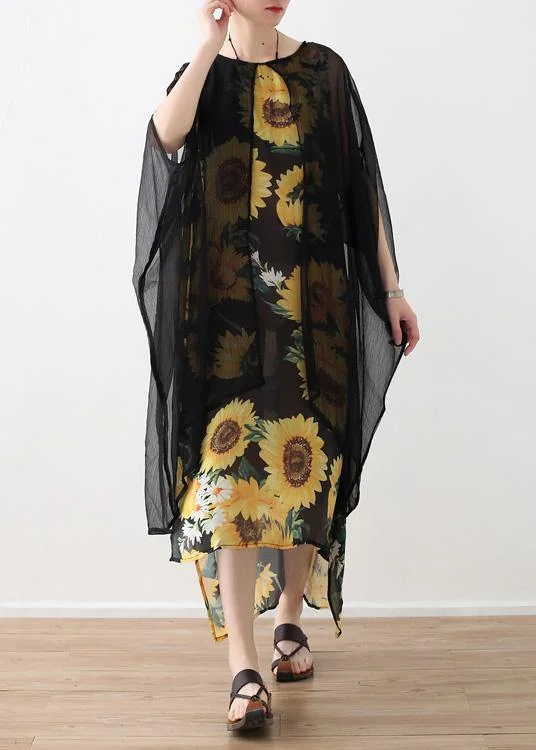 Season Finale Sale off-the-shoulder dressLoose floral cotton dresses false two pieces long summer Dresses