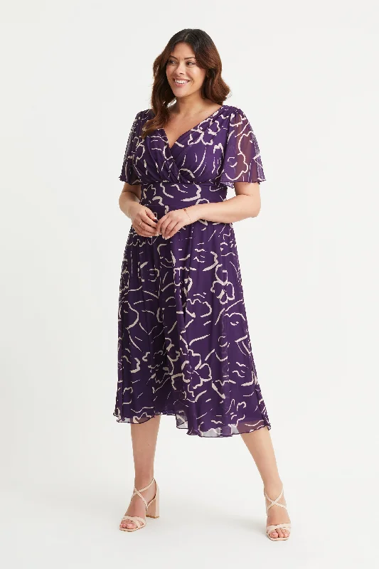 Midnight Madness puff sleeve dressVictoria Purple Ecru Angel Sleeve Mesh Long Midi Dress