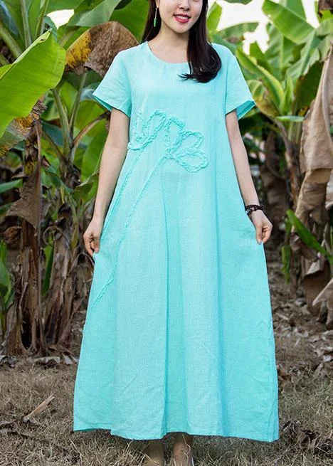 Best Bargains draped dressLoose light blue linen dress o neck pockets Love summer Dress