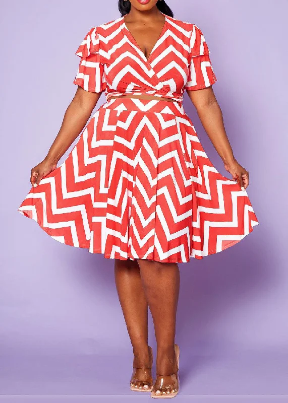 Savings Alert Hi Curvy Plus Size Chevron Pattern Top & Skirt Set