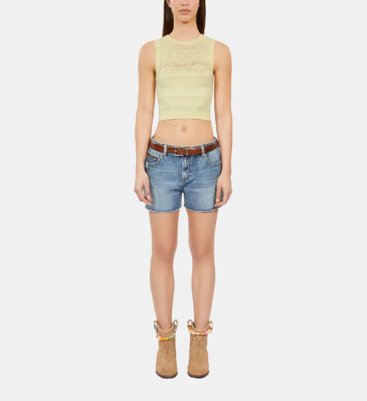 Final Clearance Short Light Openwork Knit Top | Women | Bright Yellow