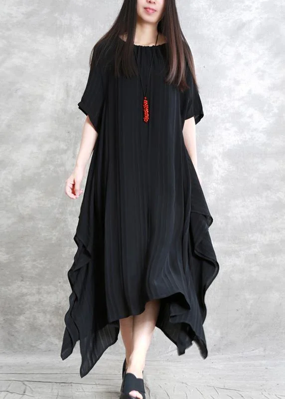 Exclusive Online Offer v-neck dressBeautiful black clothes o neck asymmetric Plus Size Dress