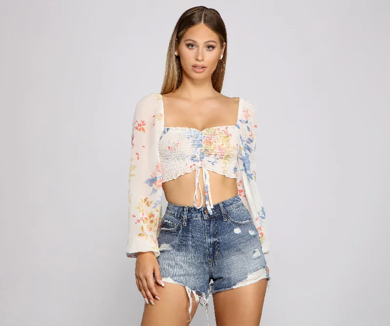 Hurry In Sweet Vibes Floral Chiffon Crop Top