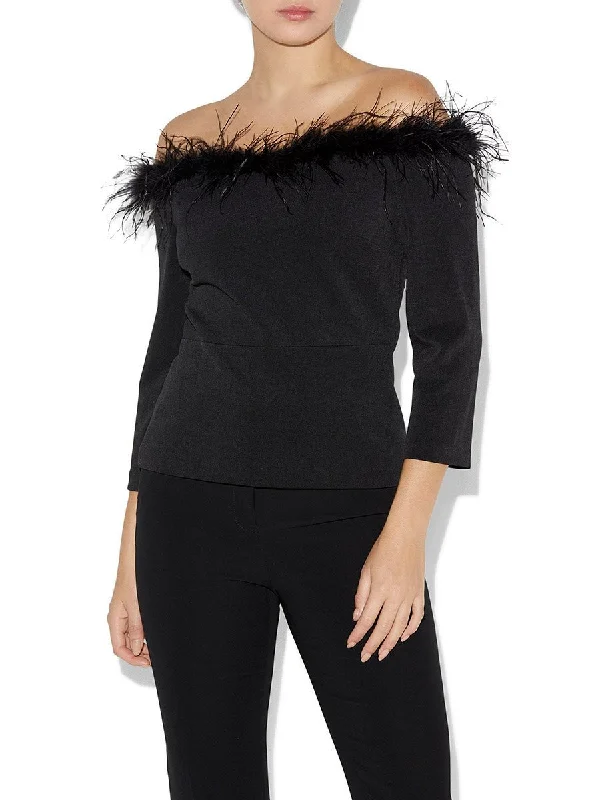 Buy Now Orla Black Feather Trim Top