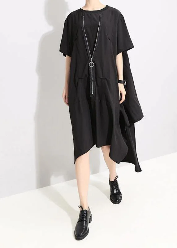 Early Bird Discount backless dressItalian plus size Irregular Cut Loose Round Neck Fashion Dress