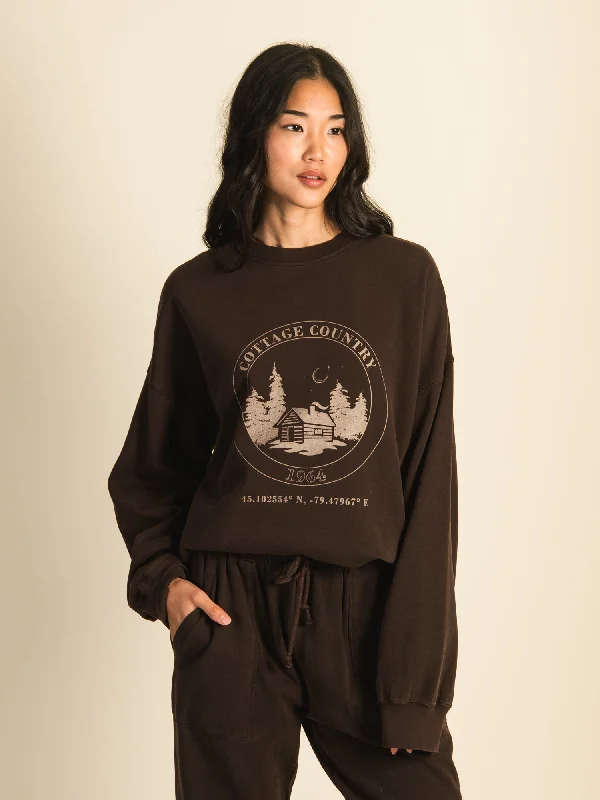 Shop and Save HARLOW MICHELLE VARSITY CREW SWEATSHIRT - CHOCOLATE