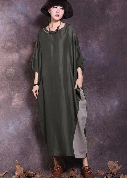 Discount Extravaganza chic slip dressLoose Batwing Sleeve cotton Tunics Wardrobes blackish green loose Dresses summer