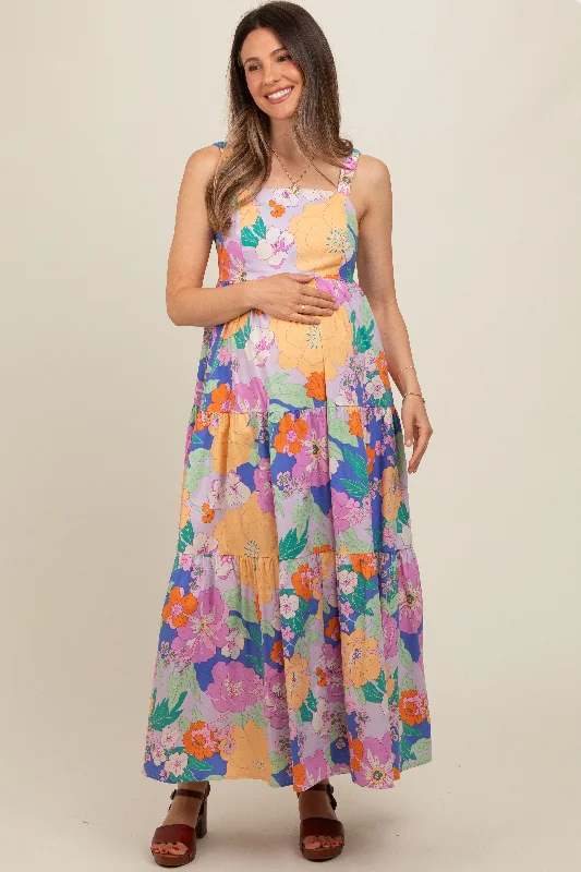 Today’s Deal cocktail dressRoyal Blue Multi-Color Floral Tiered Cutout Back Maternity Dress