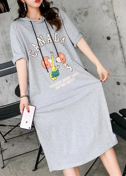 Great Deals floral wrap dressHandmade gray cotton dress o neck short sleeve cotton robes Summer Dresses