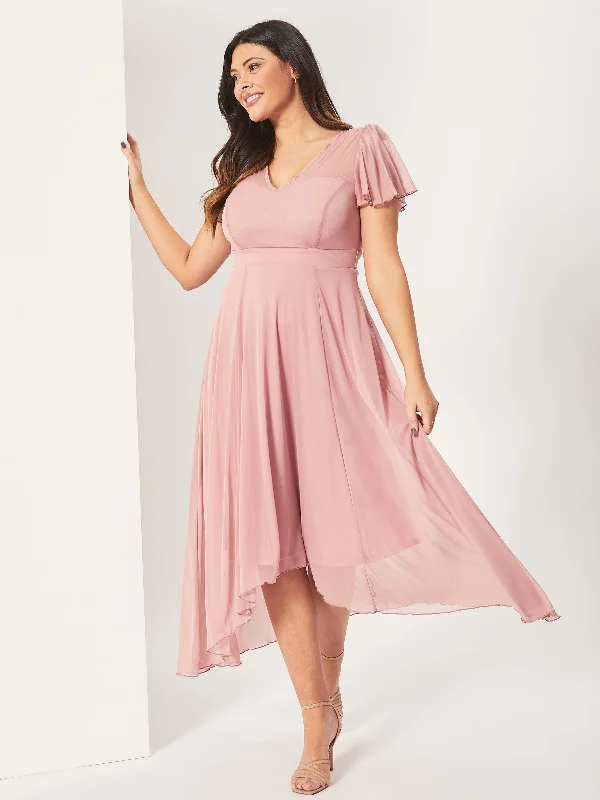 Deal Dash minimalistic dressTilly Pink Blush Print Angel Sleeve Sweetheart Dress