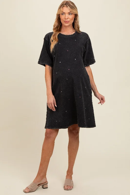 Steals and Deals cocktail party dressBlack Rhinestone Mineral Washed Maternity T-Shirt Dress