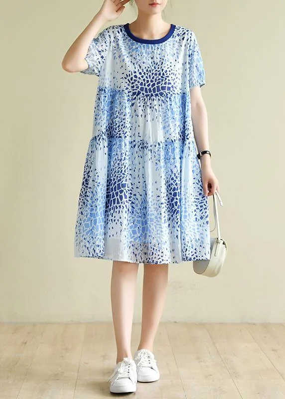 Midnight Madness ruffle dressBohemian o neck Cinched summer Tunics Fashion Ideas blue print Dresses